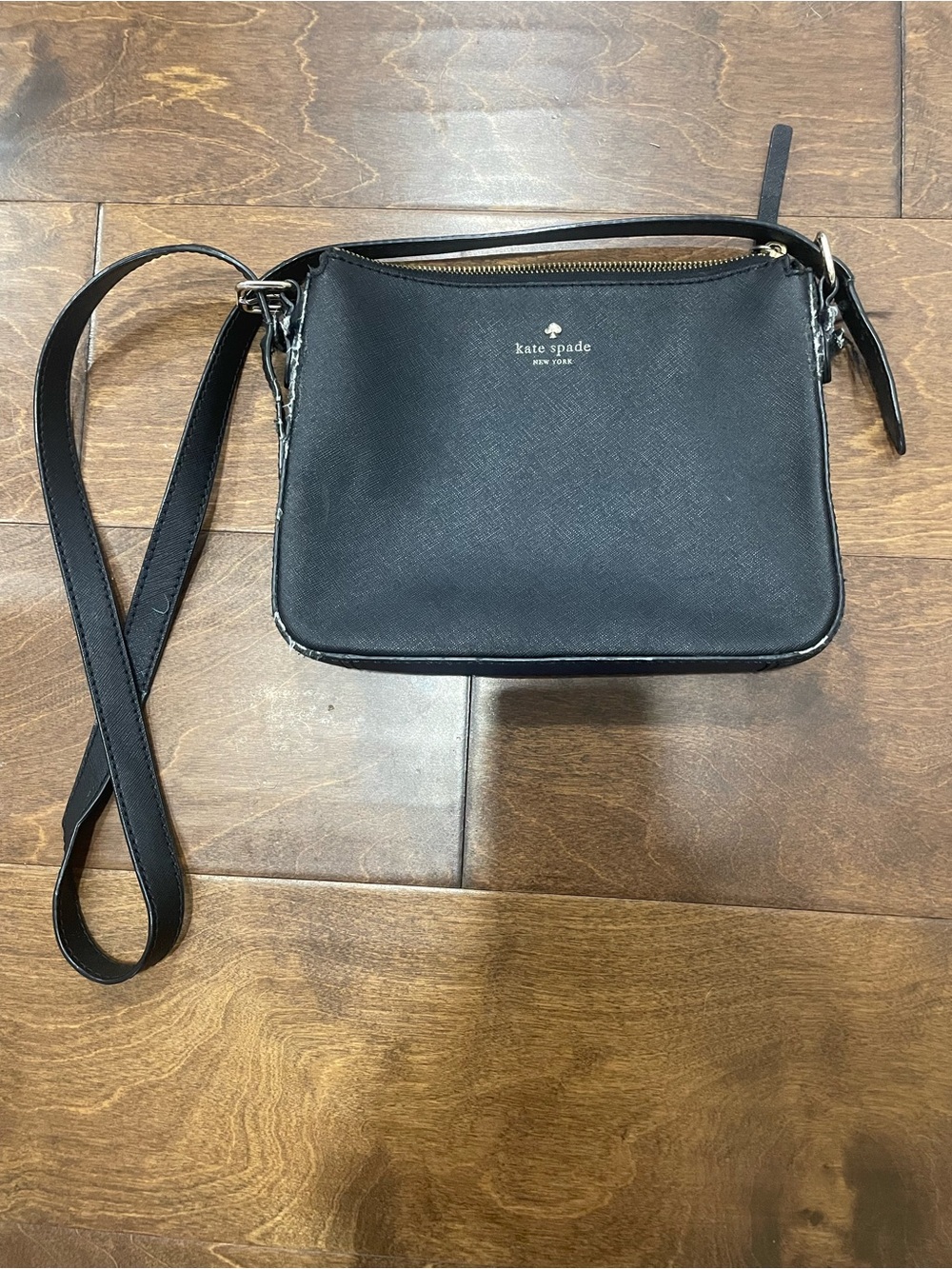 kate spade Black Leather Crossbody with Gold-Tone Logo